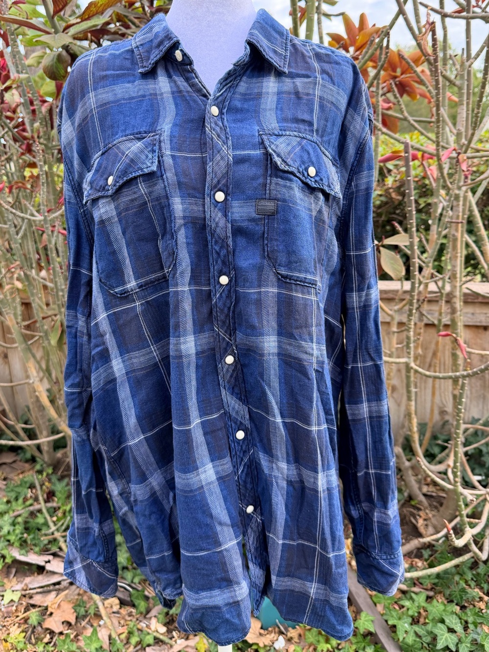 G-Star Blue Plaid Casual Button-Down Shirt